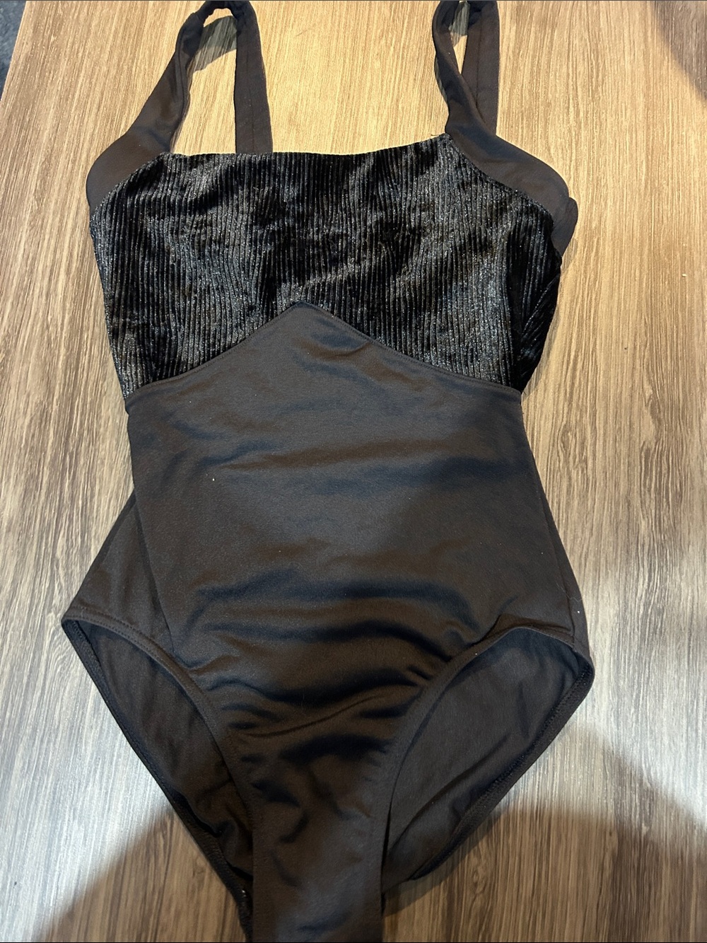 Black Velvet-Trim Bloch dance leotard small